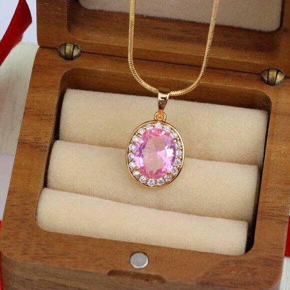 "Oval Pink Pendant with Crystal Accents in Rose Gold-Plated Setting, XPPT1620 - Picture 7 of 13